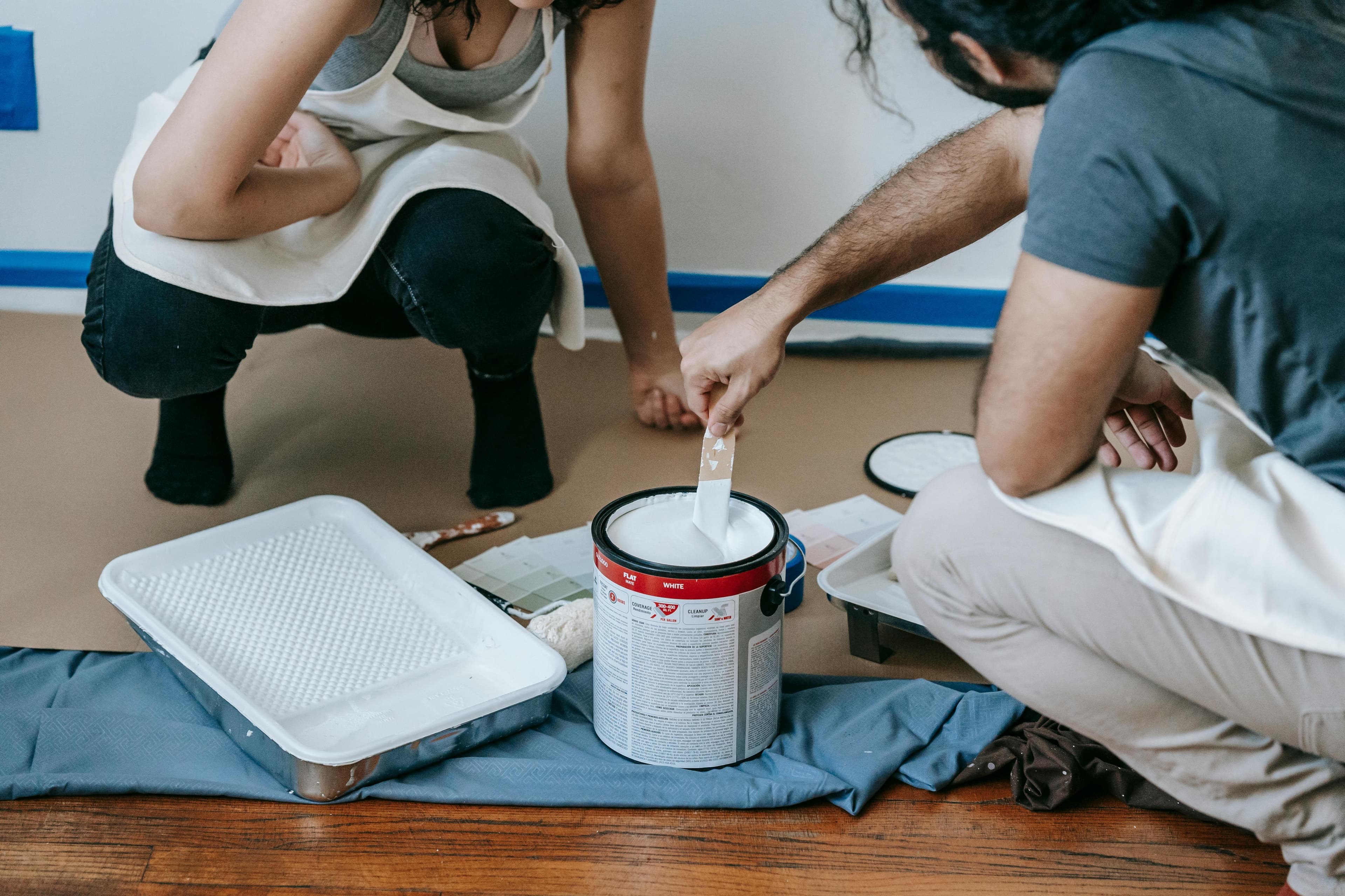 Painting supplies and finished artwork